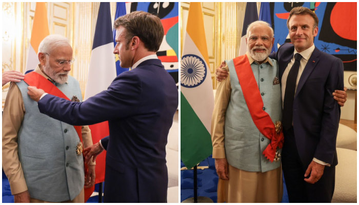 पीएम मोदी को फ्रांस के राष्ट्रपति ने फ्रांस के सर्वोच्च पुरस्कार 'ग्रैंड क्रॉस ऑफ द लीजन ऑफ ऑनर' से सम्मानित किया