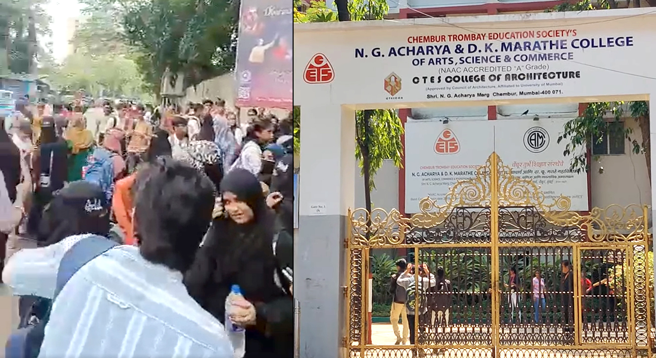 Muslim girls protest outside Mumbai college for banning burqa and hijab